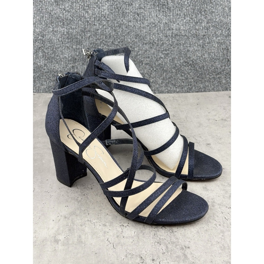 Jessica Simpson Women's Stassey Strappy Block Heel Sandals Navy Blue Size 8.5